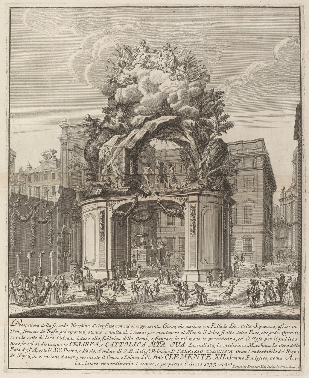 Jupiter och Minerva och Vulcans smedja, för "Chinea"-festivalen av Domenico Franceschini probably after Nicola Michetti