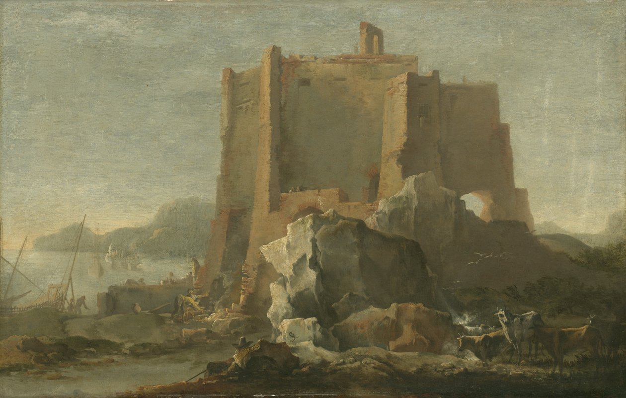 Landskap med klippa och fästning, c.1640-50 av Domenico Gargiulo
