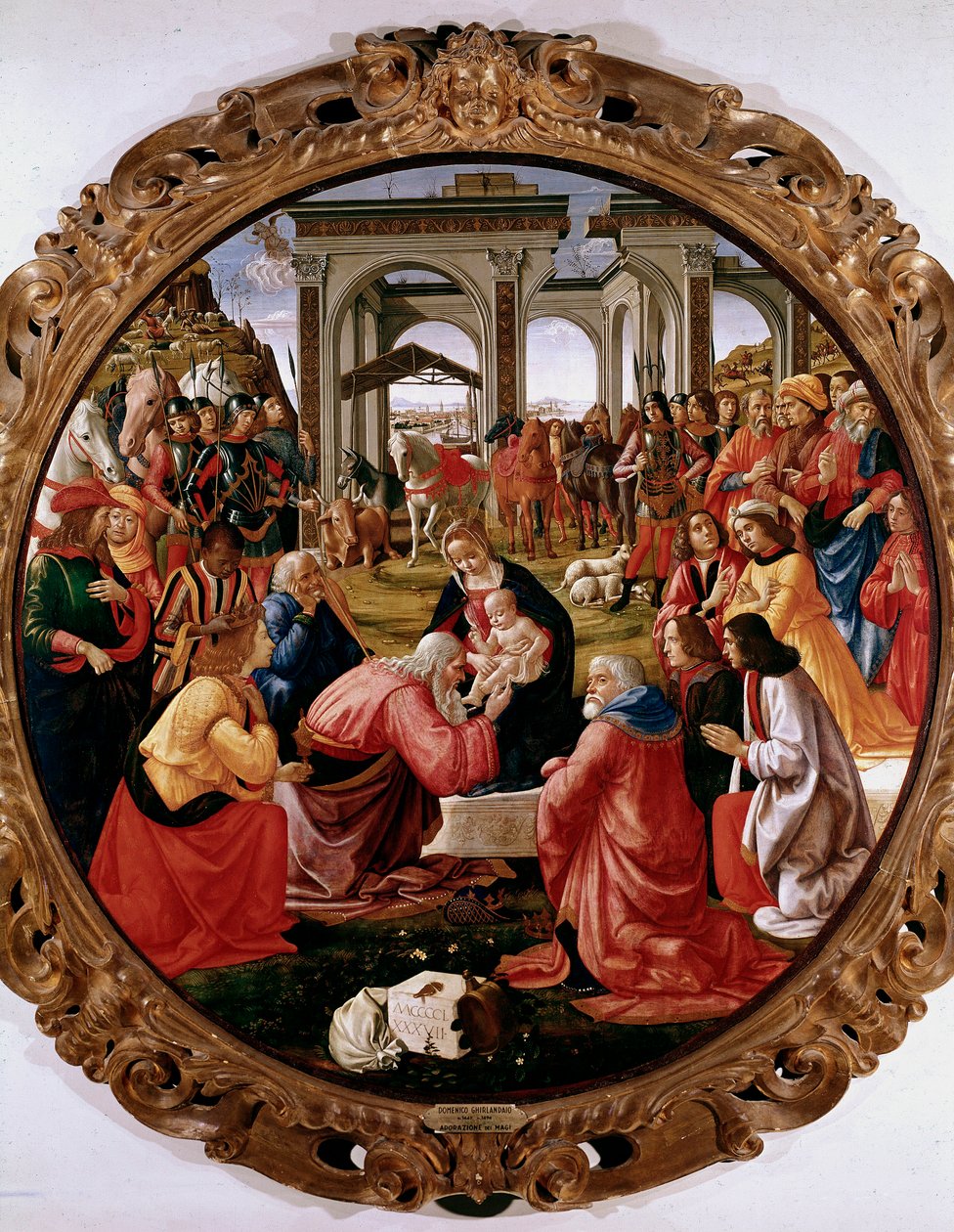 Tillbedjan av Magi Målning av Domenico Ghirlandaio (Domenico Bigordi) (1449-1494) 1487 Diam. 171 cm Florens, Galleria degli Uffizi (kontor) av Domenico Ghirlandaio