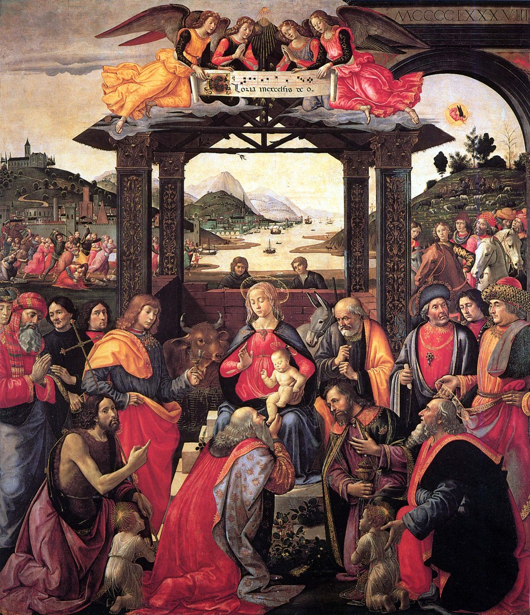 De tre vise männens tillbedjan från Ospedali degli Innocenti av Domenico Ghirlandaio