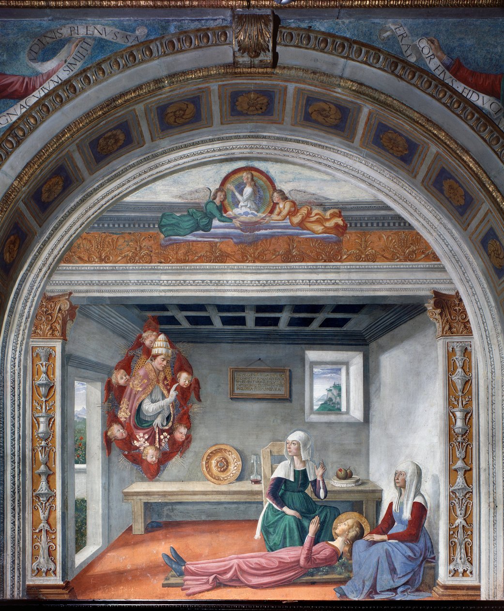 Tillkännagivande av döden till St Fina av Saint Gregory the Great - Fresco av Domenico Ghirlandaio