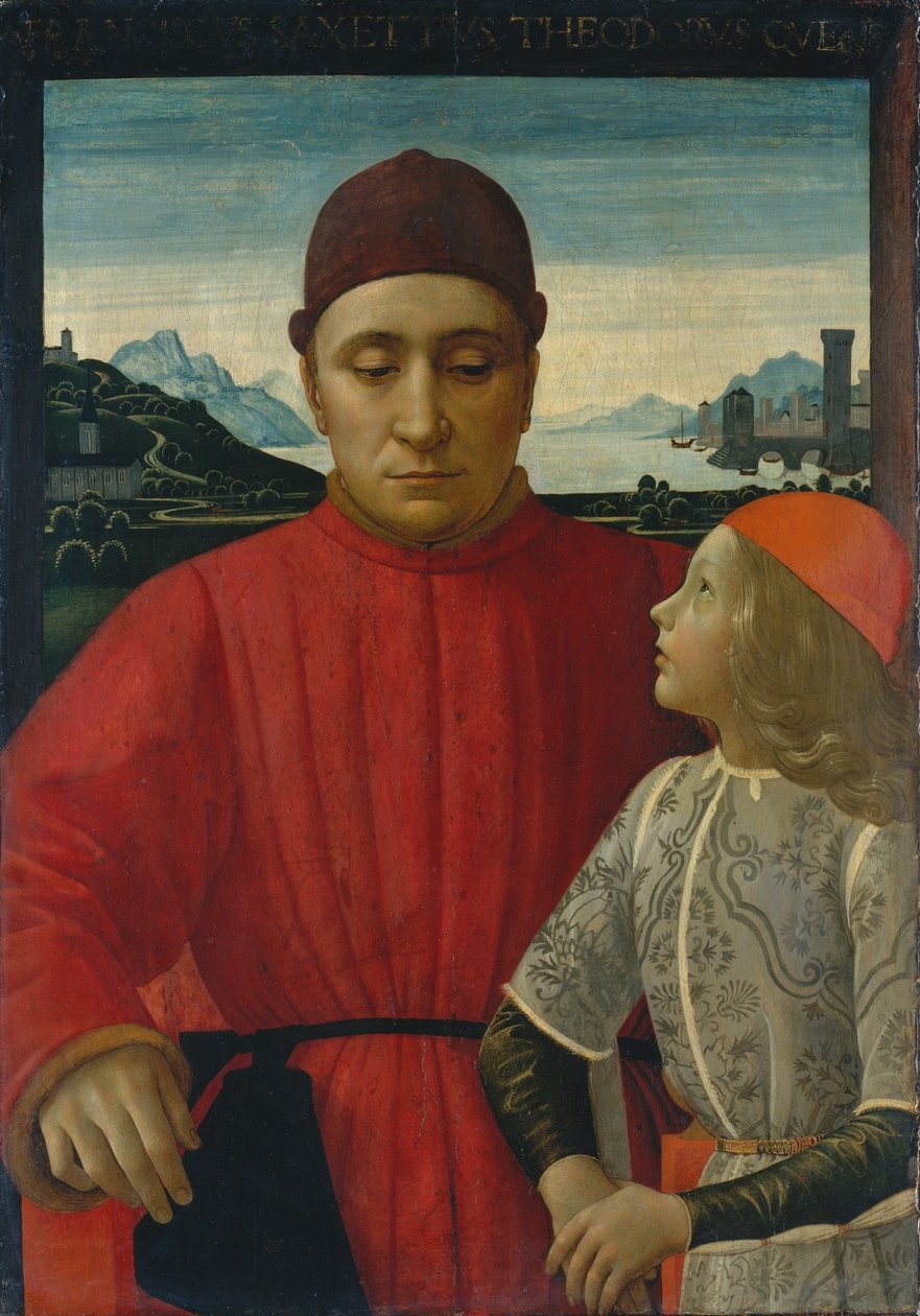 Italienska: Porträtt av Francesco Sassetti med sin son Teodoro Francesco Sassetti och hans son Teodoro av Domenico Ghirlandaio