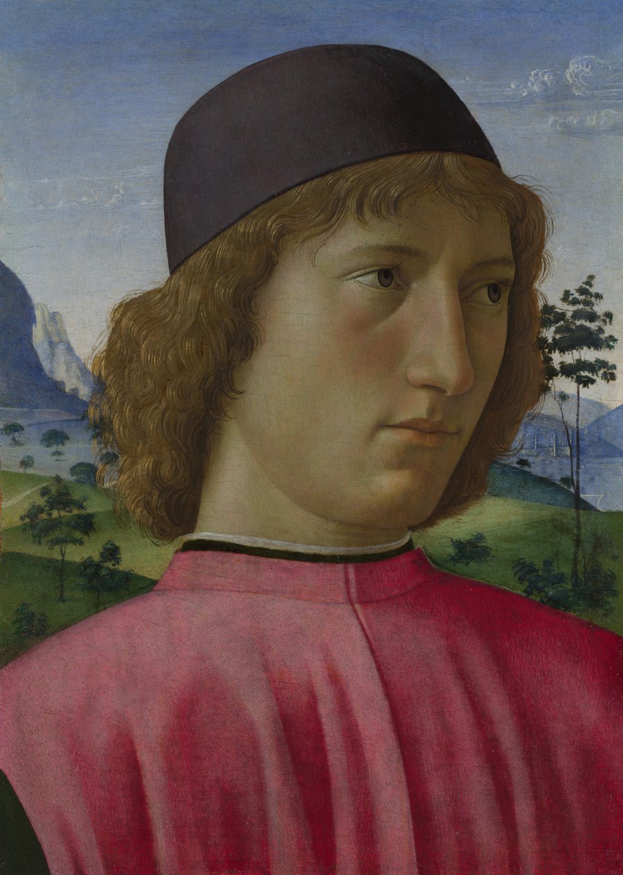 Porträtt av en ung man i rött, ca 1485 av Domenico Ghirlandaio