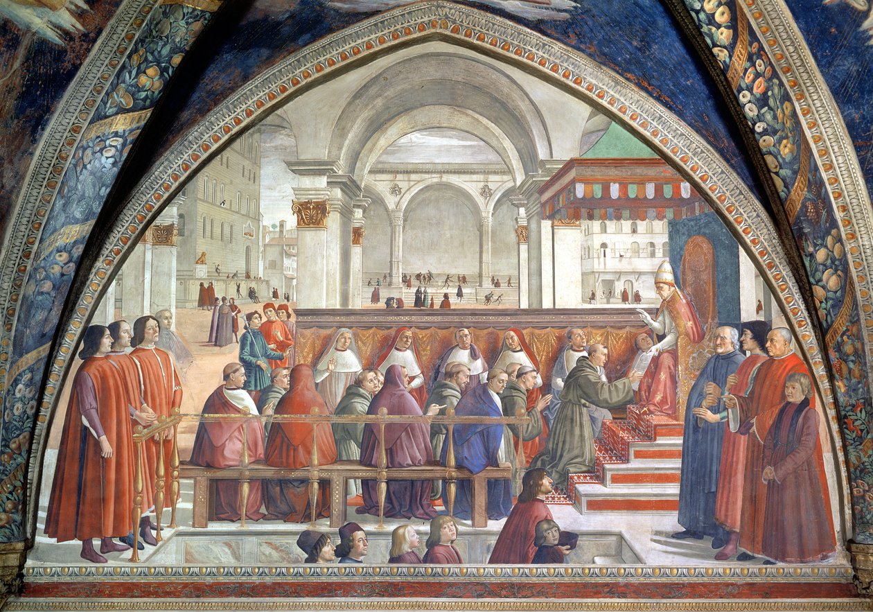S:t Franciskus tar emot ordensregeln från påven Honorius, scen från en cykel av St Francis av Assisis liv, 1486 (se även 52660 och 176888) av Domenico Ghirlandaio