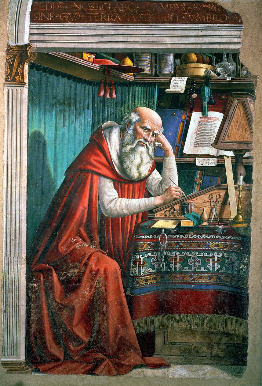 St. Hieronymus i hans studie, 1480 detalj av 99655 av Domenico Ghirlandaio