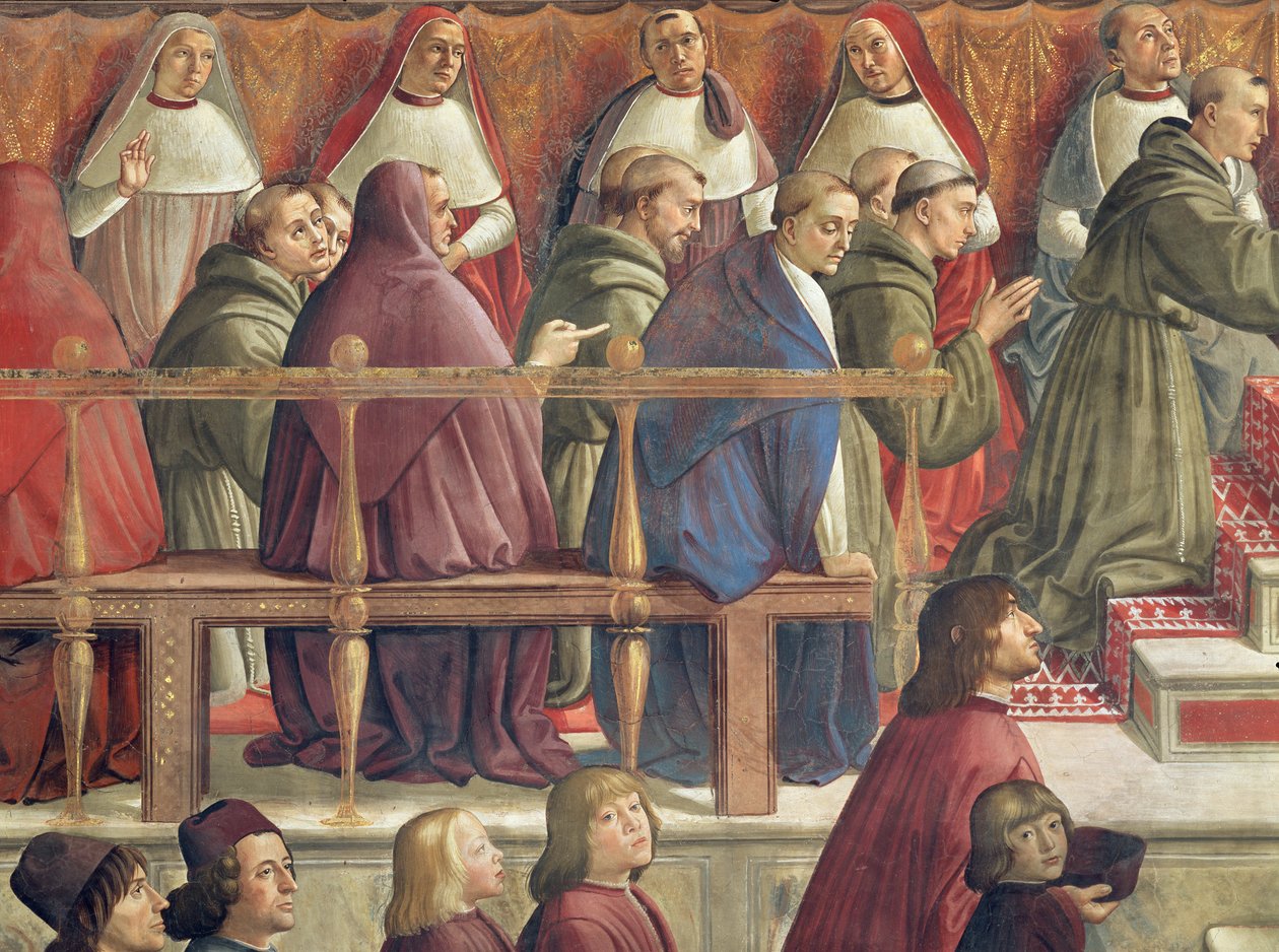 Ordens godkännande av påven Honorius III, scen från den helige Franciskus av Assisis liv (detalj av 85235) av Domenico Ghirlandaio