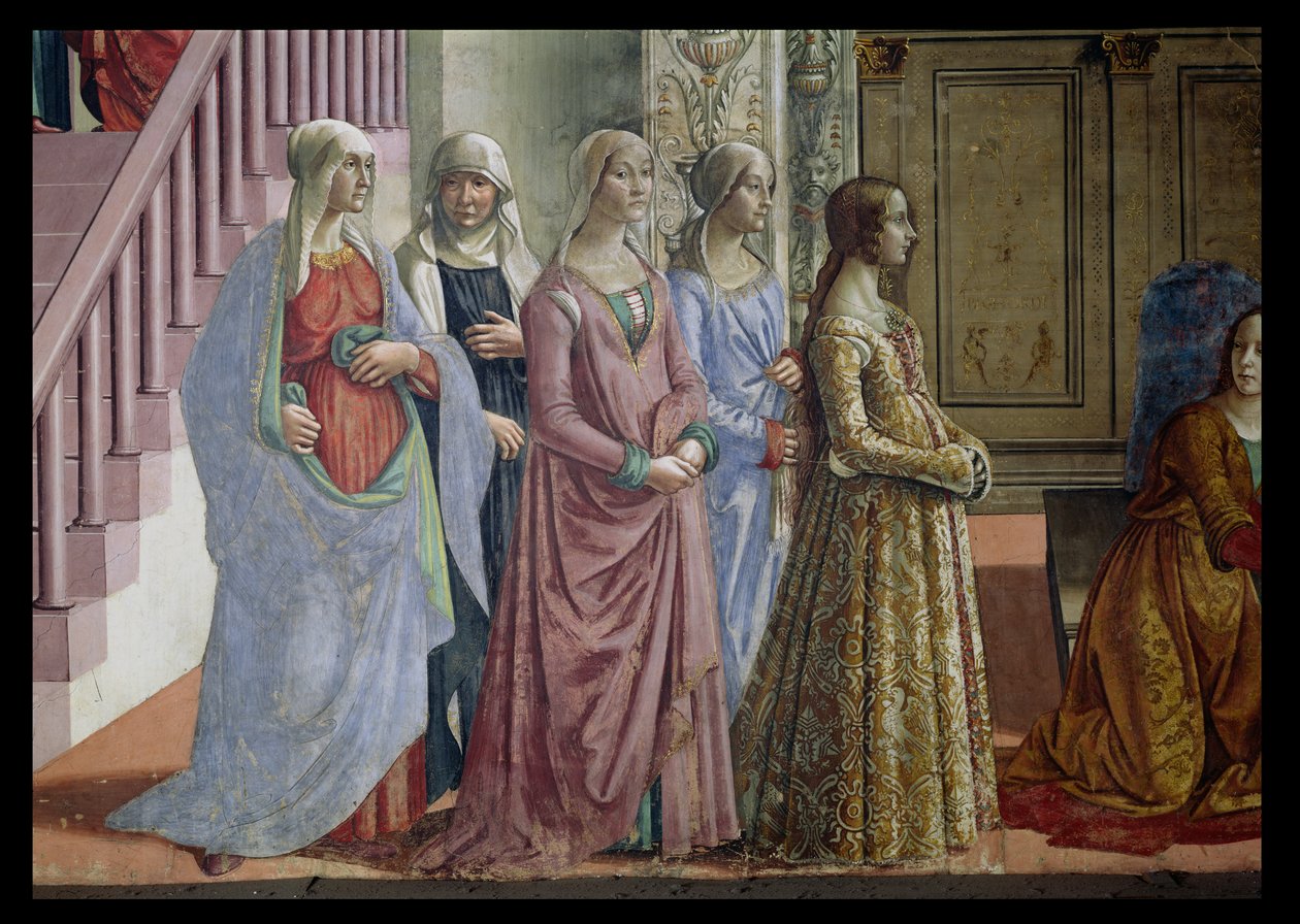 Jungfruns födelse, detalj av kvinnorna, 1490 freskdetalj från 60456 av Domenico Ghirlandaio