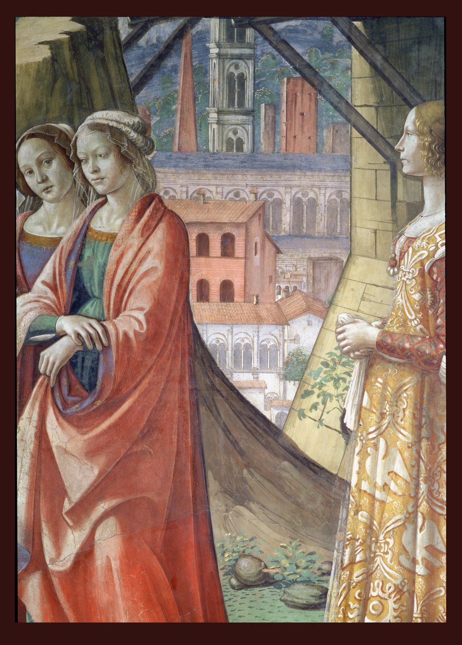 Besöket, detalj av staden och kvinnor, från Johannes Döparens liv, 1490 freskdetalj av 60461 av Domenico Ghirlandaio