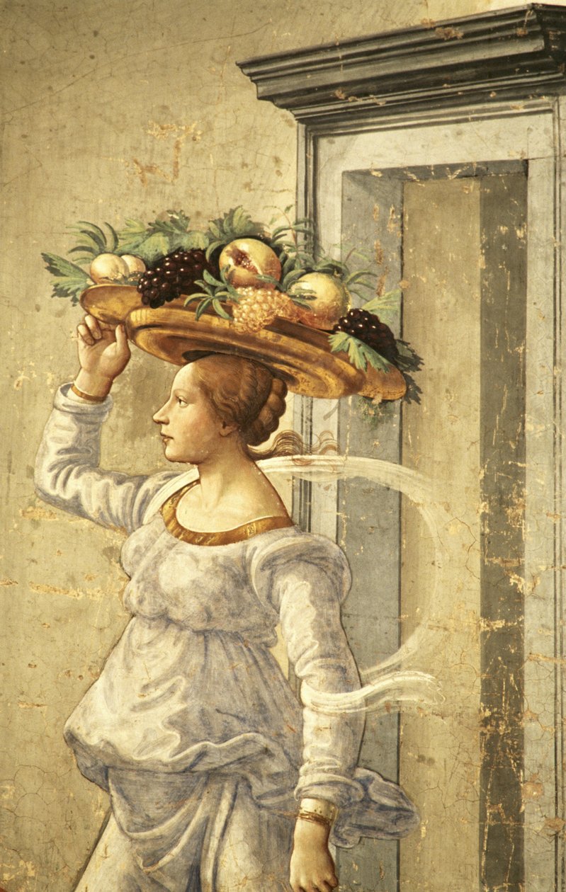 Kvinna som bär frukt, från Johannes Döparens födelse av Domenico Ghirlandaio