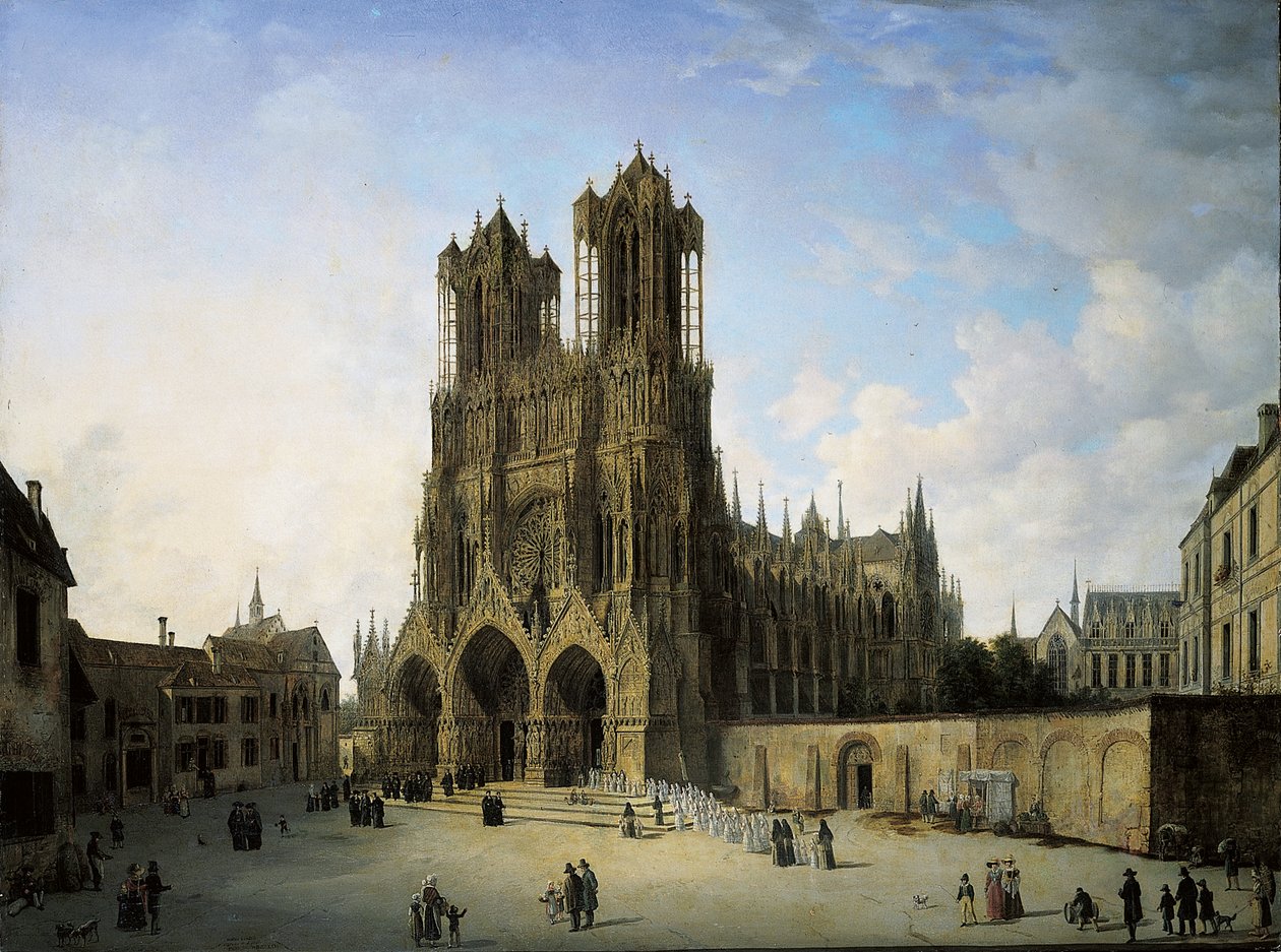 Den sydvästra flygeln av katedralen i Reims, 1826 av Domenico II Quaglio