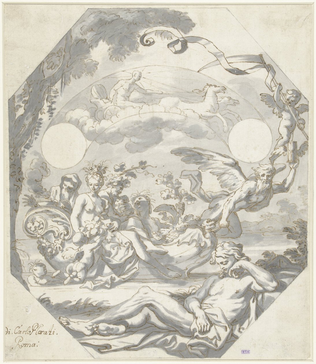 Design för en urtavla med en mytologisk allegori av Domenico I Piola (attributed to)