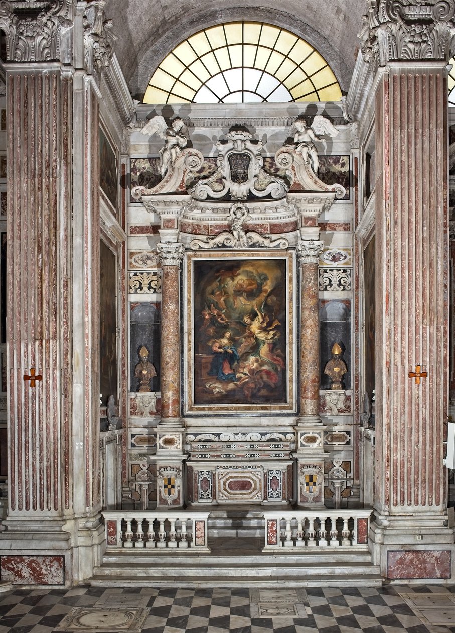 Bebådelse, altare, sjätte kapellet, ca 1679 (olja på duk) 345 x 200 cm av Domenico I Piola
