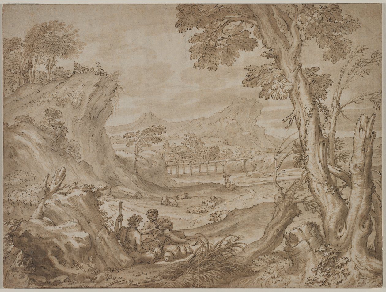 Landskap med herdar, ca. 1700. av Domenico I Piola