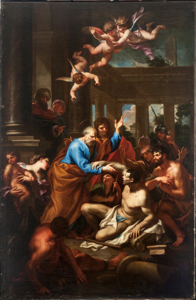 The Miracle of Saint Peter (olja på duk av Domenico I Piola