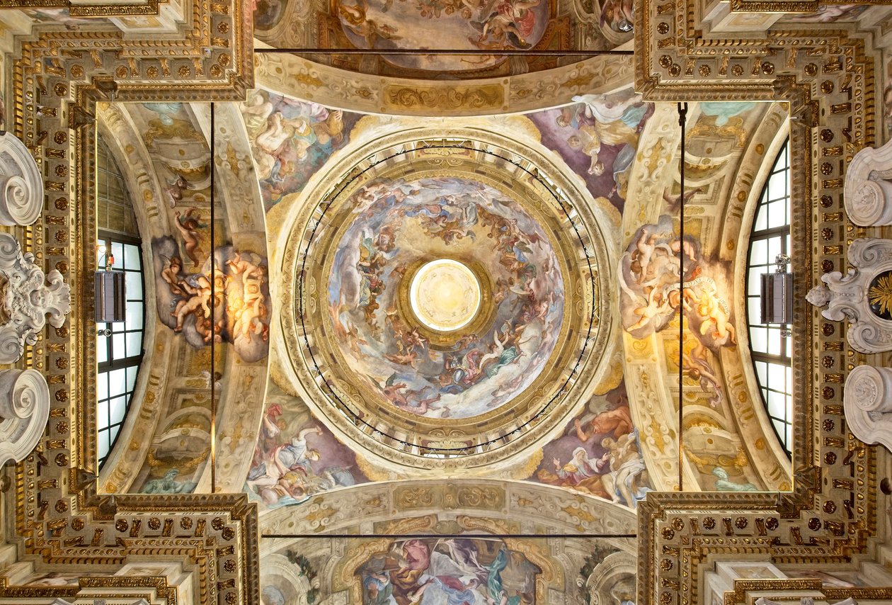 Kupolen med representationen av Jungfruns kröning, detalj, senaste tjugosjutonde århundradet av Domenico I Piola