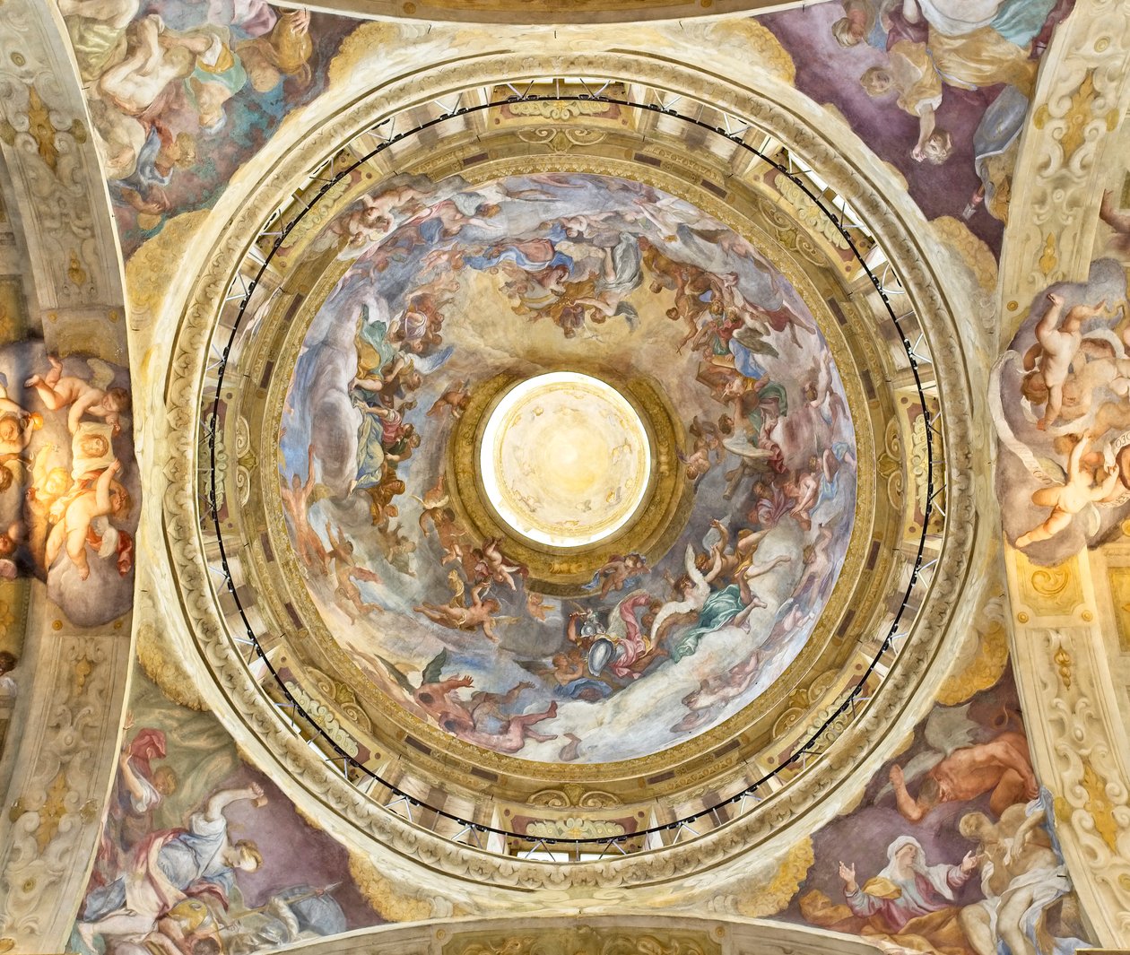 Kupolen med representationen av Jungfruns kröning, detalj, senaste tjugosjutonde århundradet av Domenico I Piola