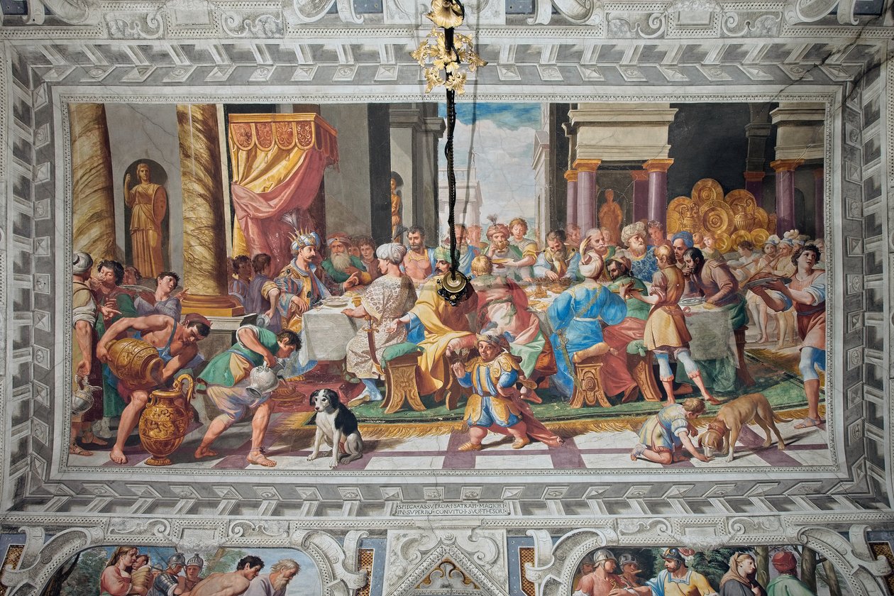 Ahasverus bankett efter 1621 (fresk) av Domenico Il Sarzana Fiasella