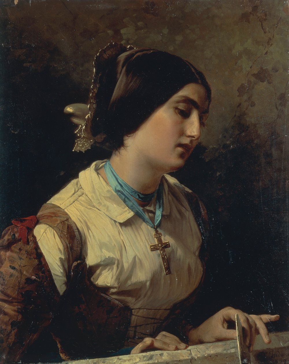 Lucia, a Lombard Woman, av Domenico Induno, olja på duk av Domenico Induno