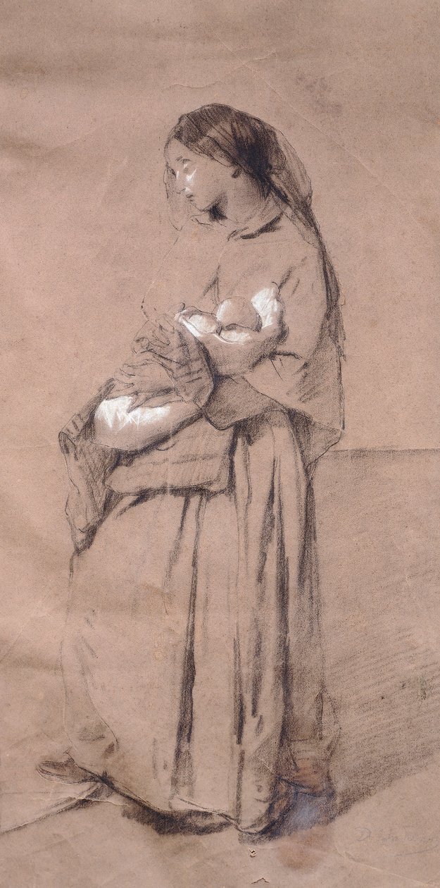 Mother forsaken, av Domenico Induno, penna på papper av Domenico Induno