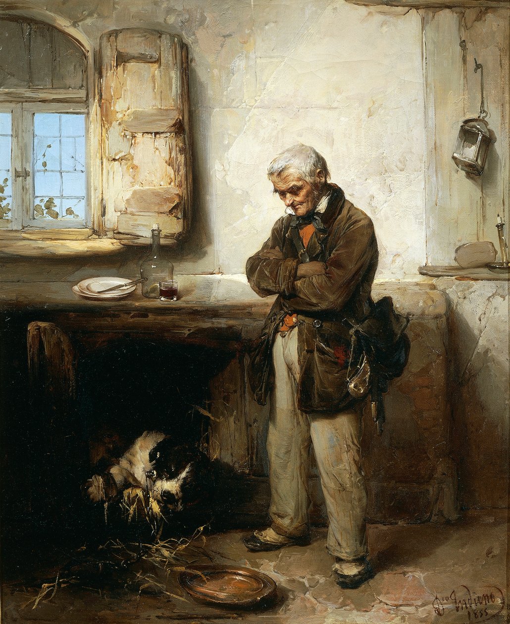 Gammal man och hund, ca 1855, av Domenico Induno (1815-1878), olja på duk, 45x54 cm av Domenico Induno