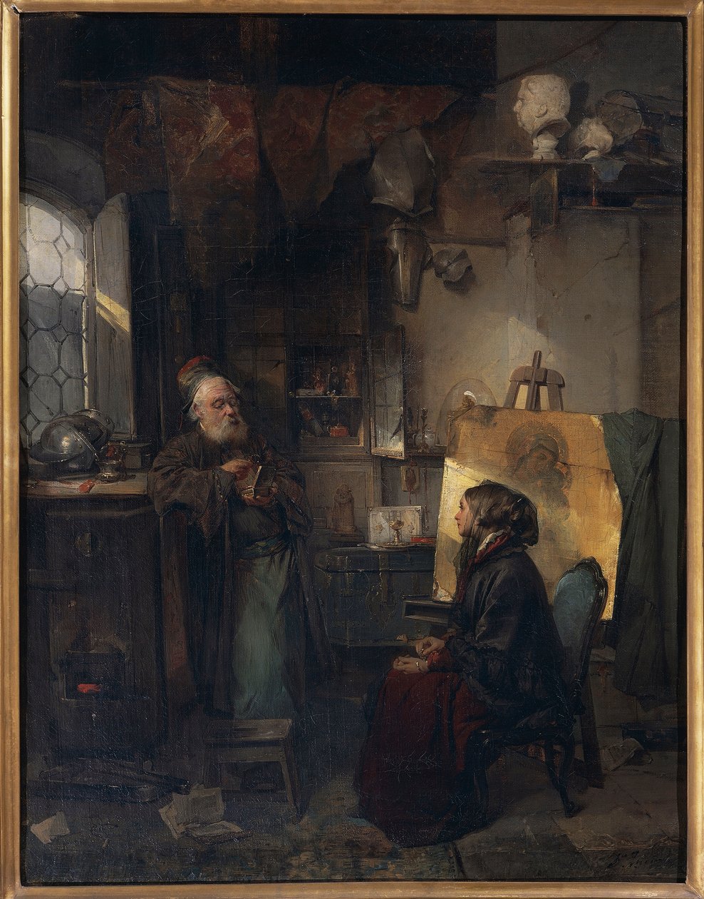 The Aged Moneylender undersöker de sista smyckena av Lady Fallen on Hard Times, av Domenico Induno av Domenico Induno