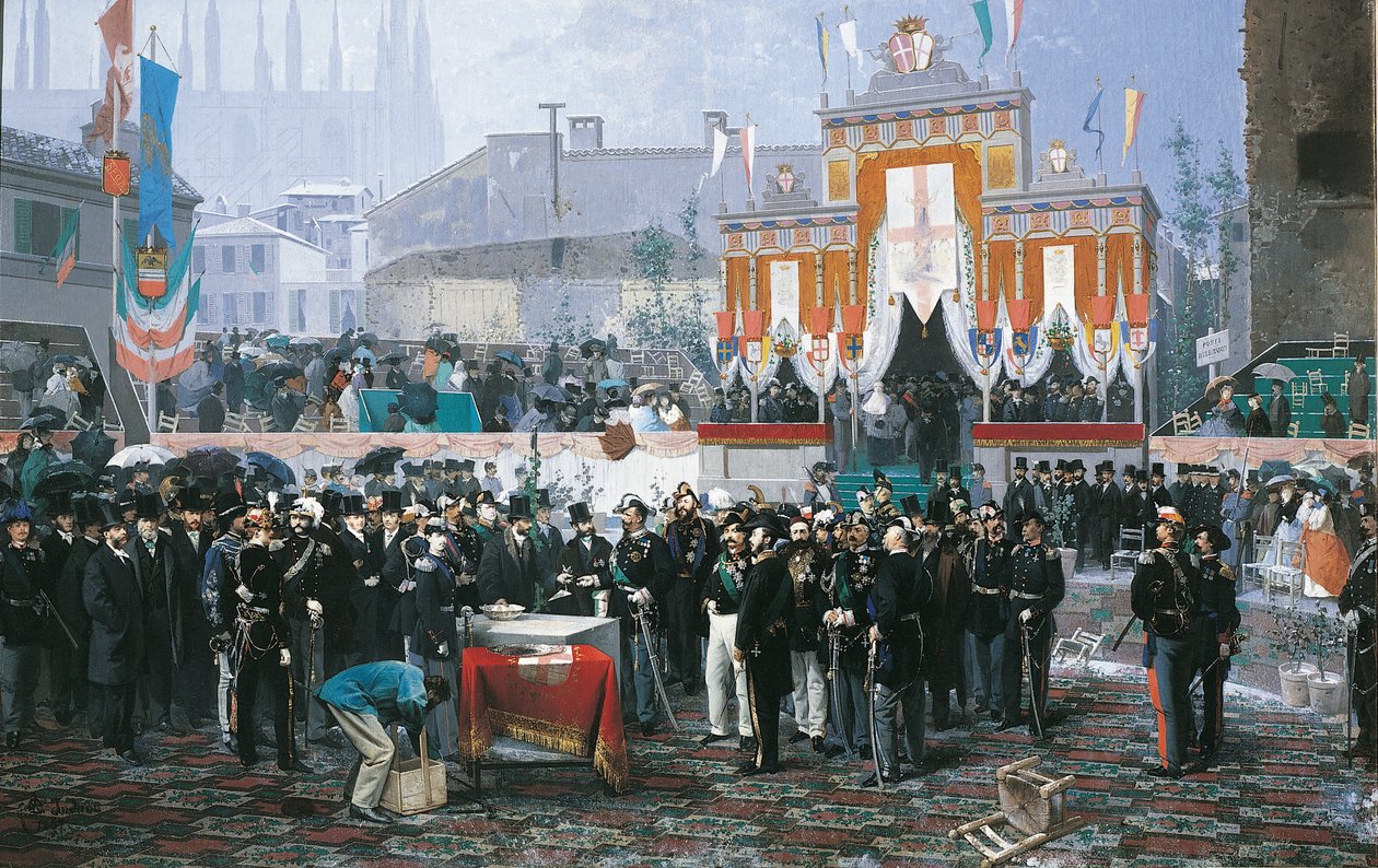 Hörnstensläggningen av Galleria Vittorio Emanuele i Milano, av Domenico Induno av Domenico Induno