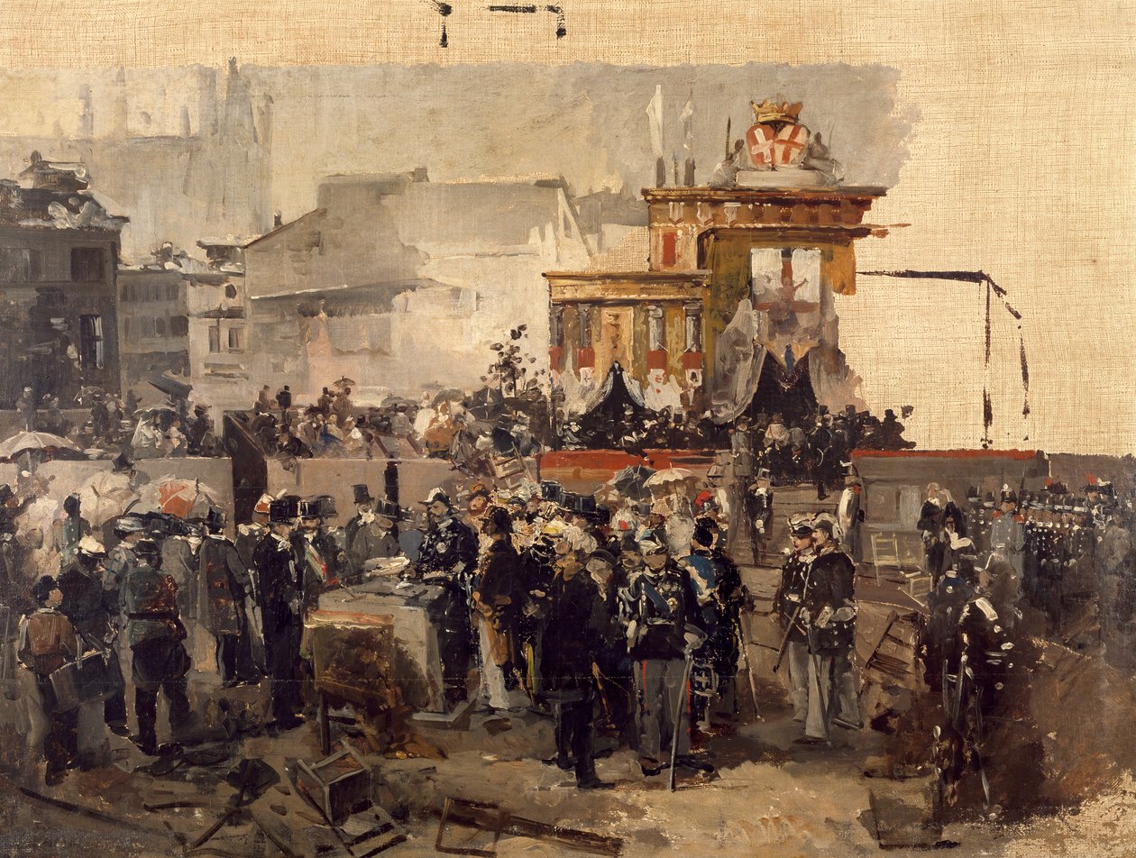 Nedläggningen av hörnstenen till Galleria Victor Emmanuel II i Milano, 7 mars av Domenico Induno
