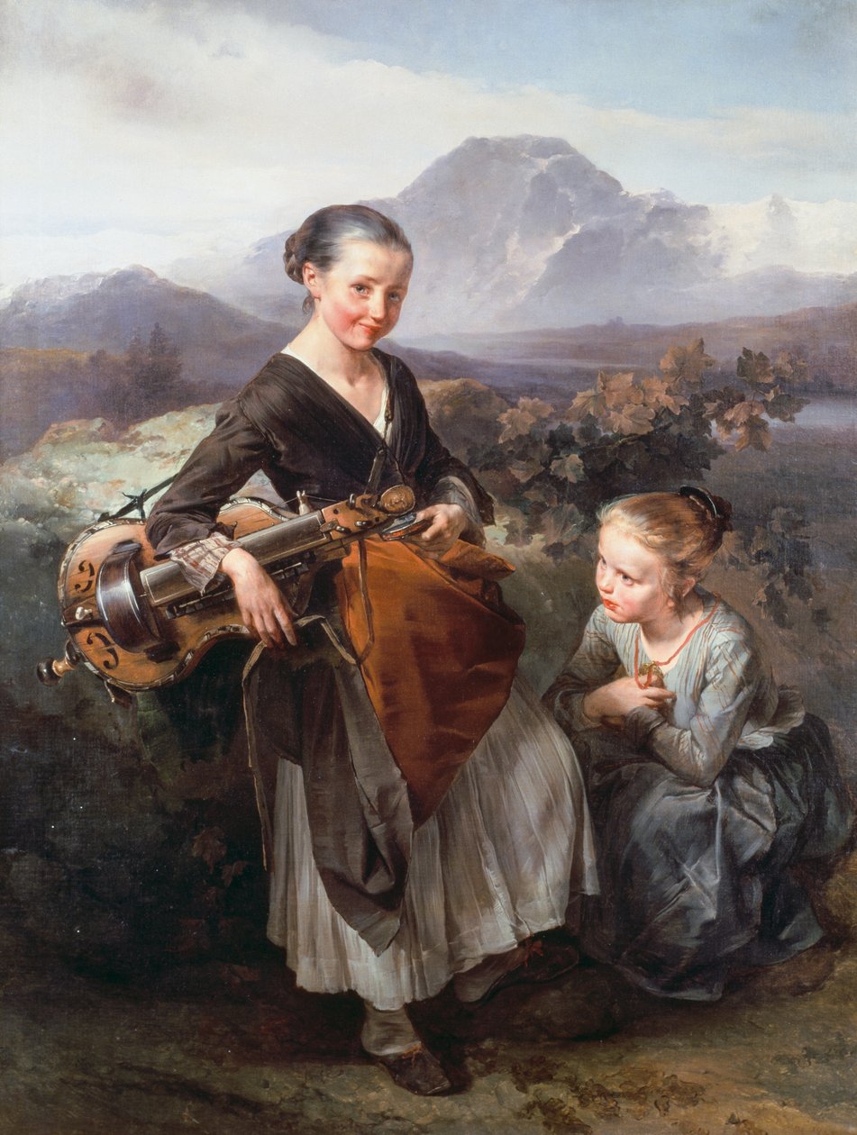 Kvinna som spelar en gurdy, av Domenico Induno (1815-1878), olja på duk av Domenico Induno