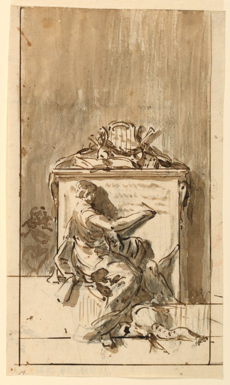 Teckning, Skiss till ett monument som ska fästas på en vägg, ca 1800 av Domenico Mondo
