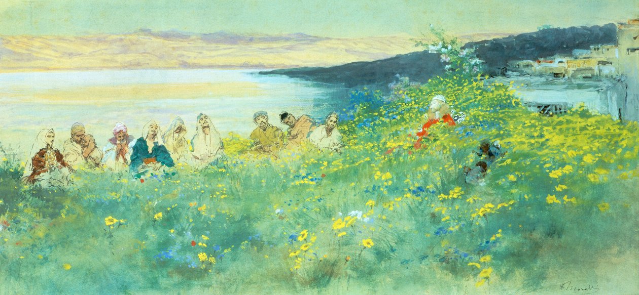 Goda nyheter, av Domenico Morelli (1826-1901), gouache på papper, 33x69 cm av Domenico Morelli