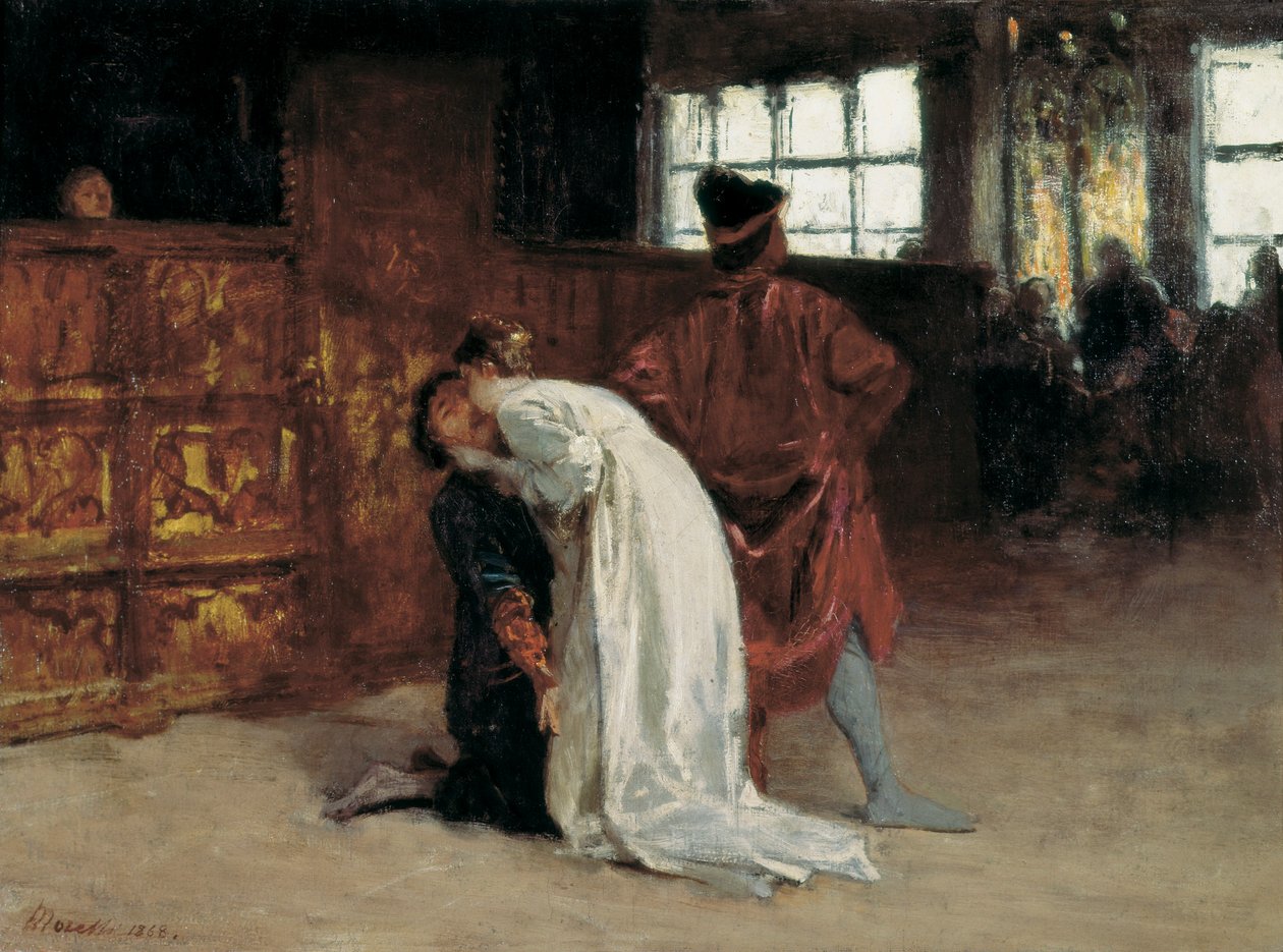 ""Kyssen"" Målning av Domenico Morelli (1826-1901) 1868 Neapel, Capodimontes nationalmuseum av Domenico Morelli