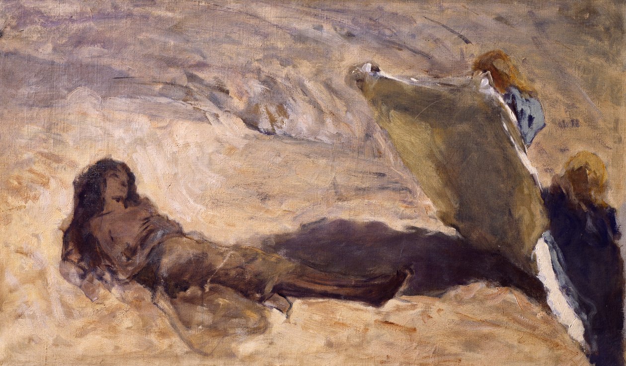 Kroppen av Maria av Egypten hittades av änglar av Domenico Morelli