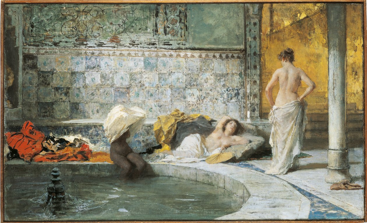 Turkiskt bad (olja på duk) av Domenico Morelli