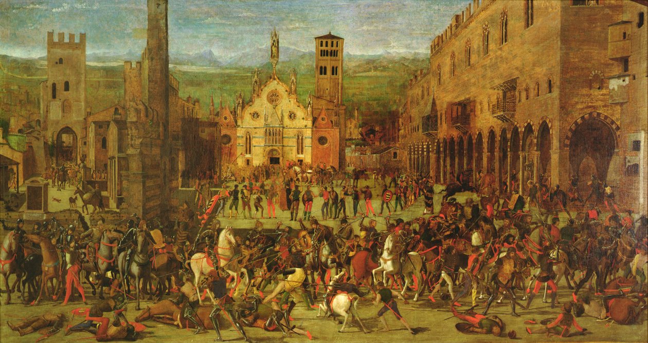 Utvisningen av Bonacolsi av Louis Gonzaga 1328, på Piazza Sordello, Mantua av Domenico Morone