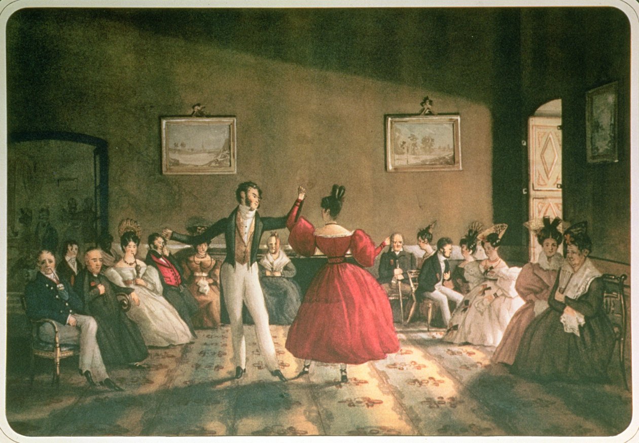 Dans i en salong i Buenos Aires, ca 1831 (akvarell på papper) av Domenico Pellegrini