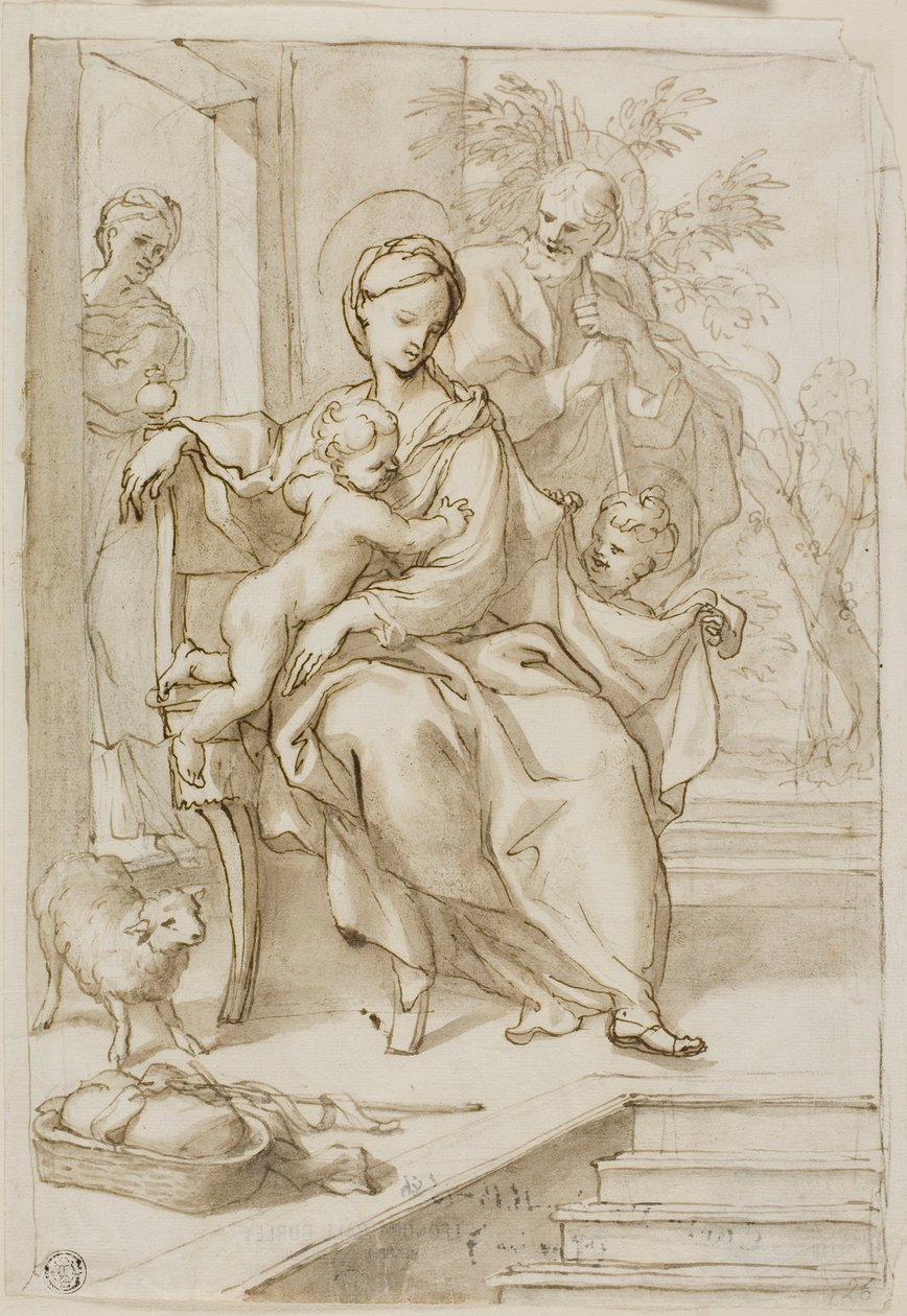 Helig familj med Saint Anne och spädbarnet Saint John the Baptist av Domenico Piola