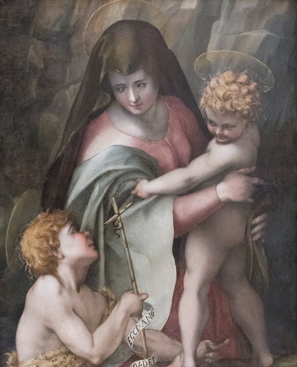 Madonna and Child with the Young St John, Domenico Puligo (olja på panel) av Domenico Puligo
