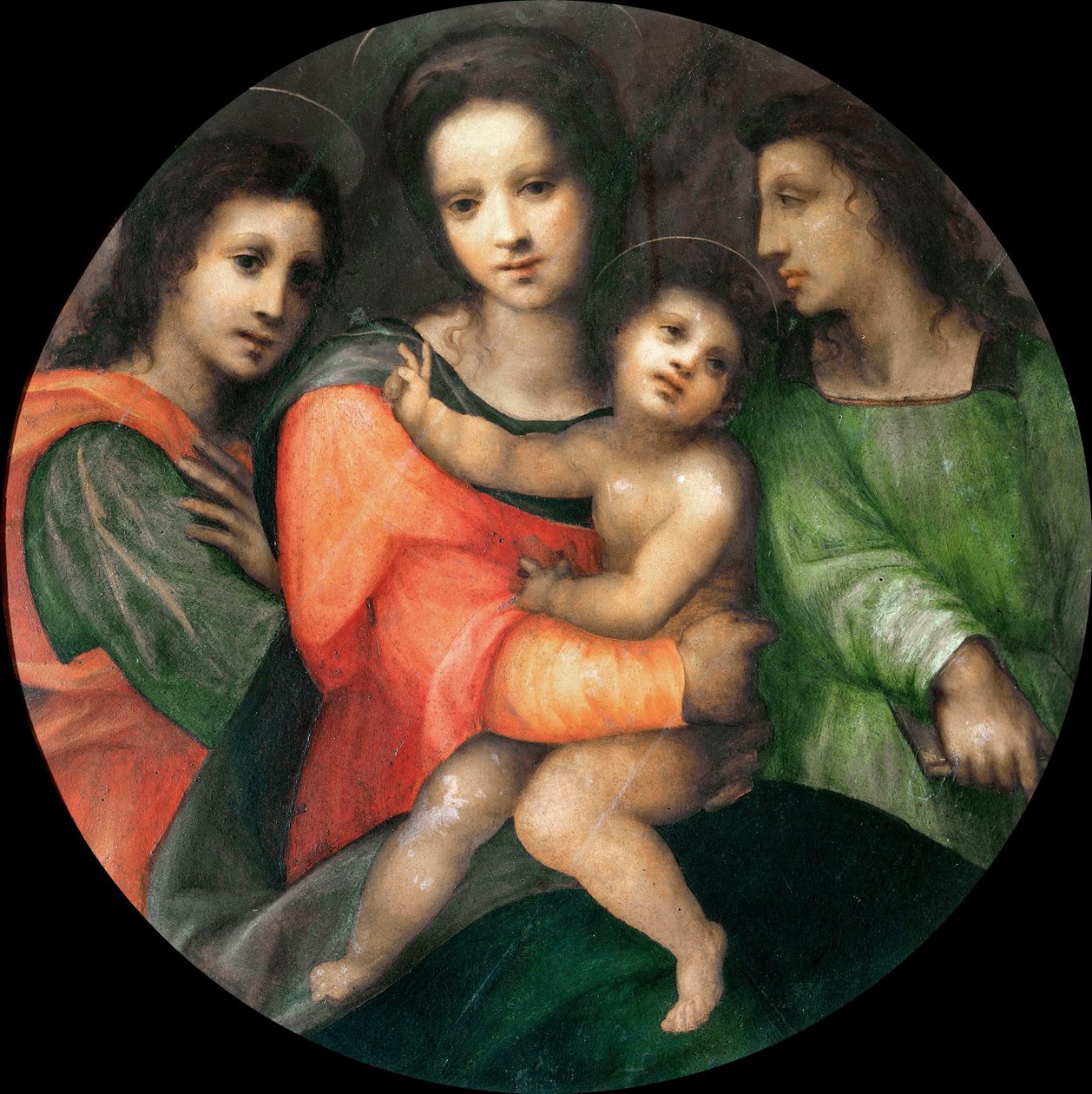 Madonna och barn med två änglar. av Domenico Puligo
