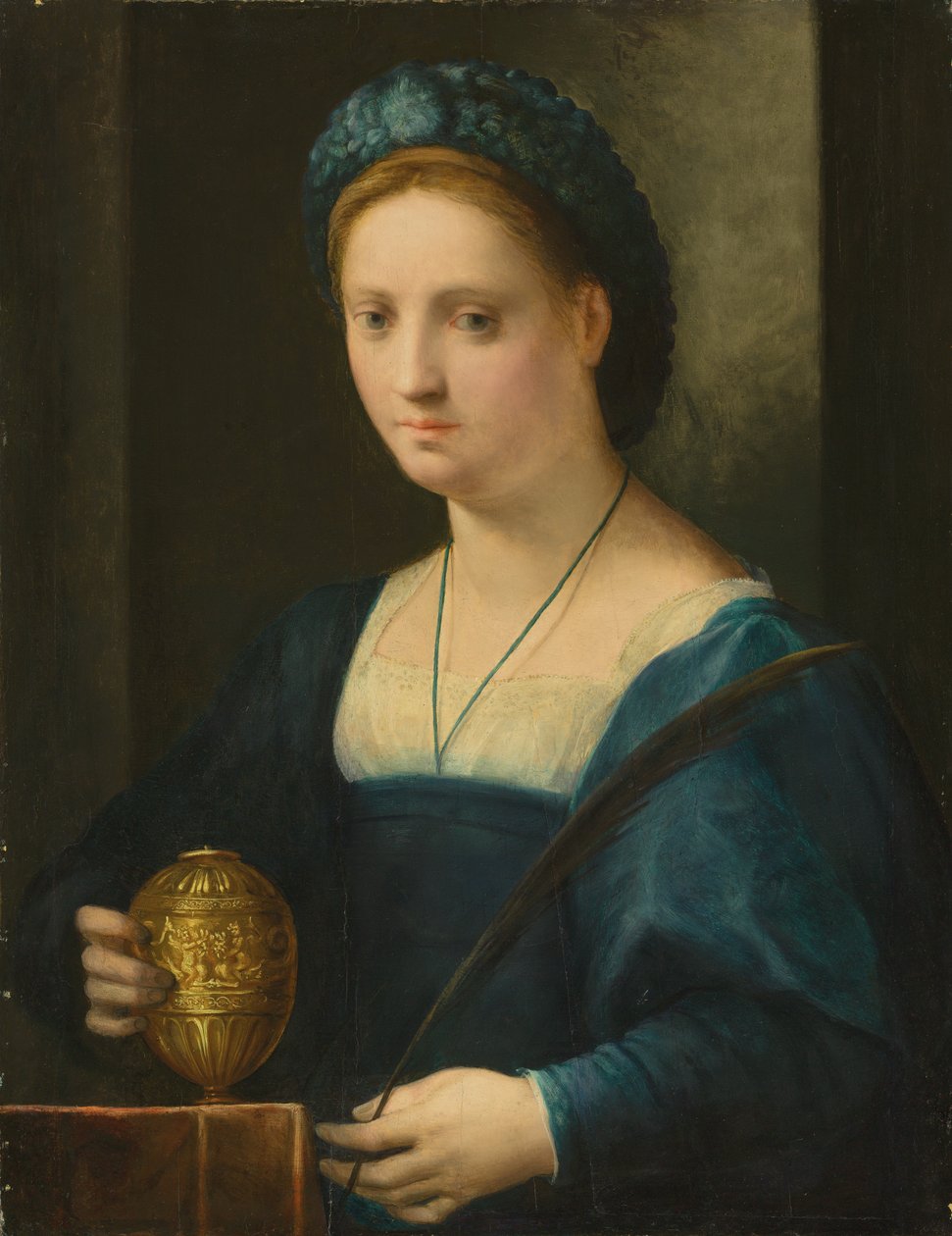 Porträtt av en dam, som Maria Magdalena (olja på panel) av Domenico Puligo