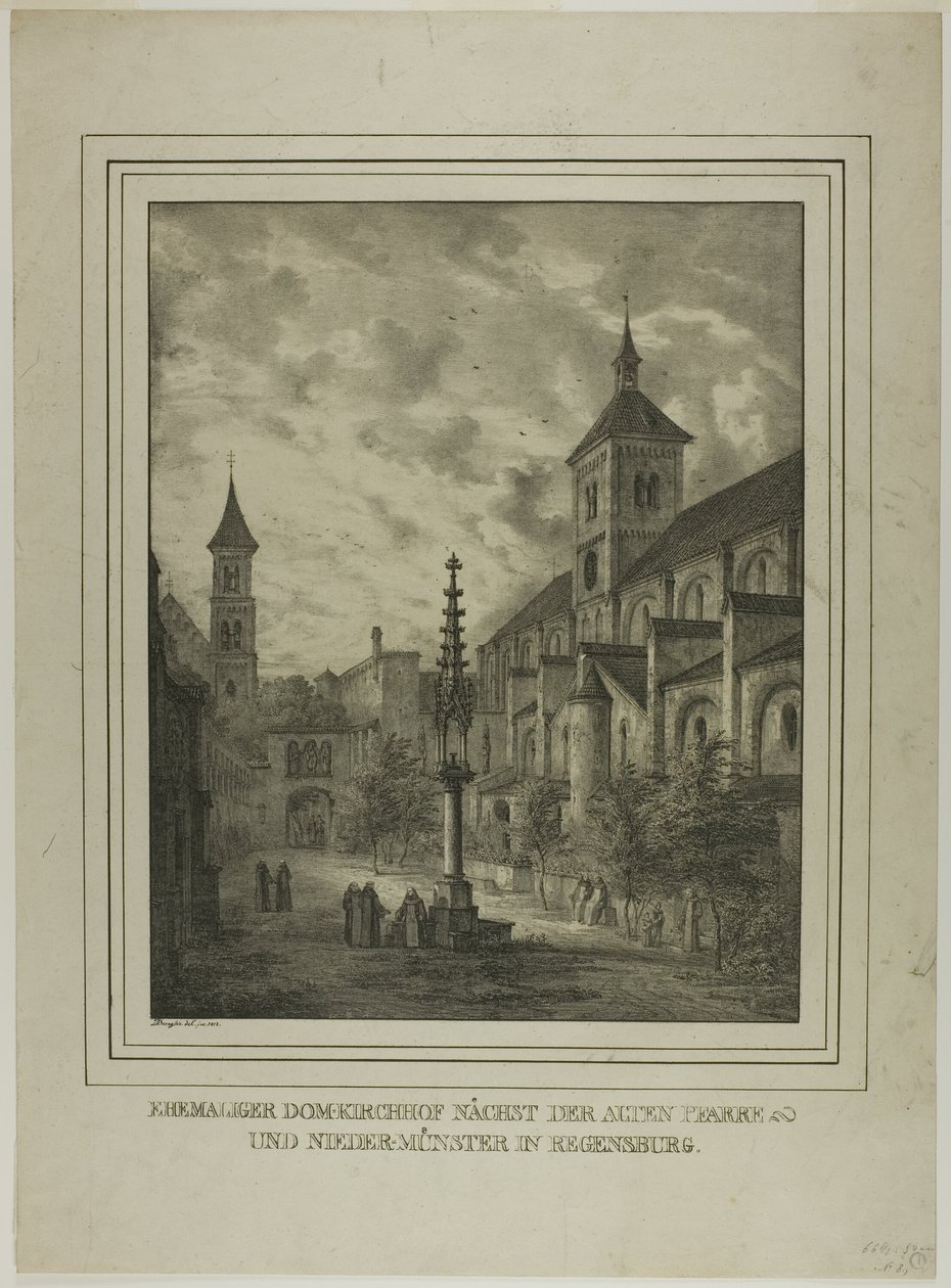 F.d. domkyrkogården nära gamla prästgården och klostret i Regensberg av Domenico Quaglio