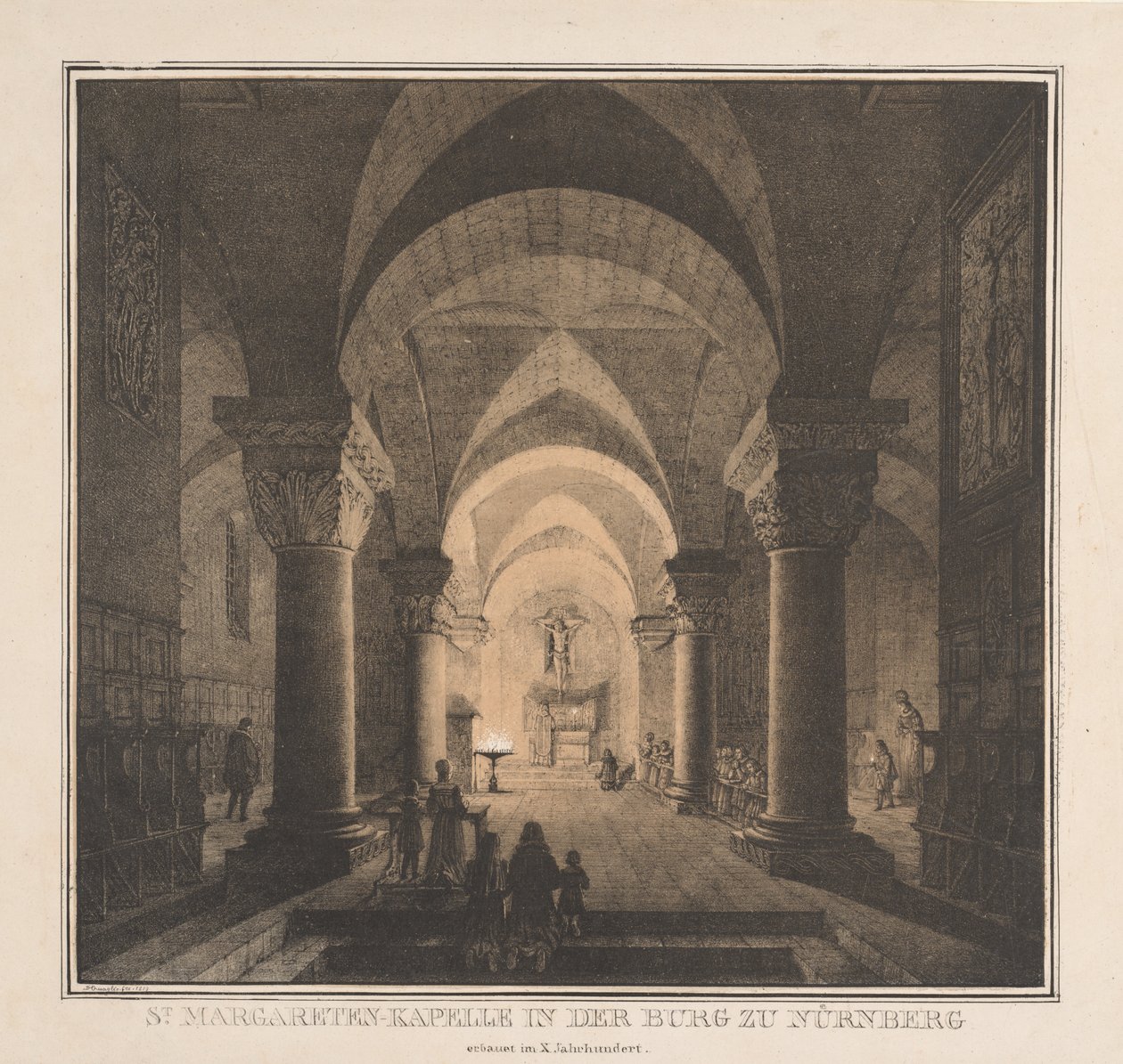 Anmärkningsvärda byggnader från medeltiden i Tyskland: St. Margarets Chapel in the Imperial..., 1819. av Domenico Quaglio