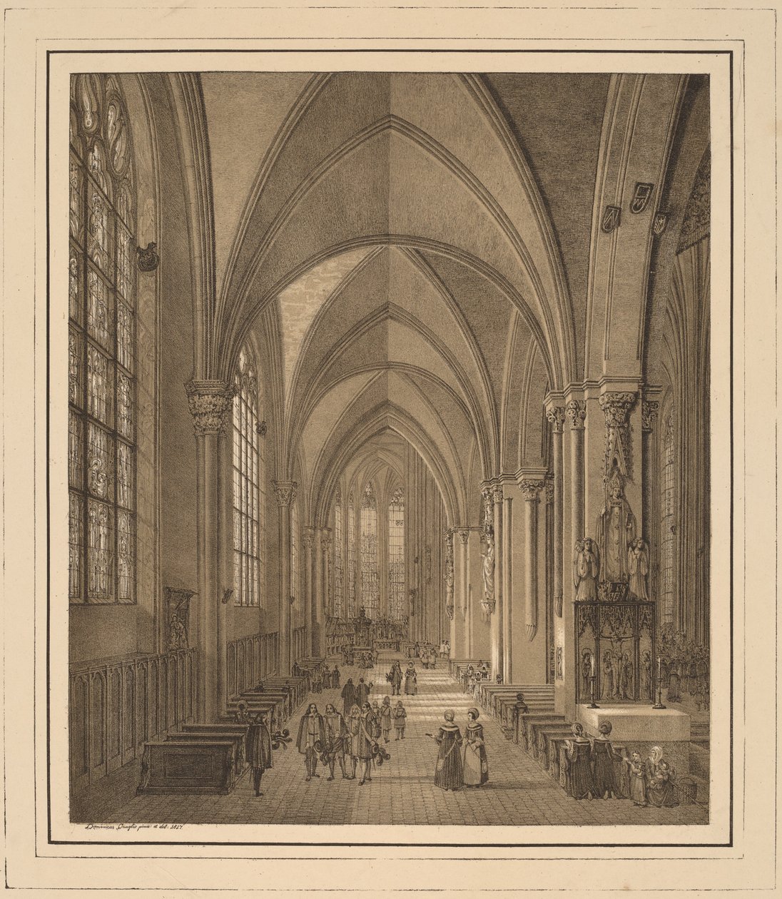 Vy över interiören av kyrkan St Sebald i Nürnberg av Domenico Quaglio
