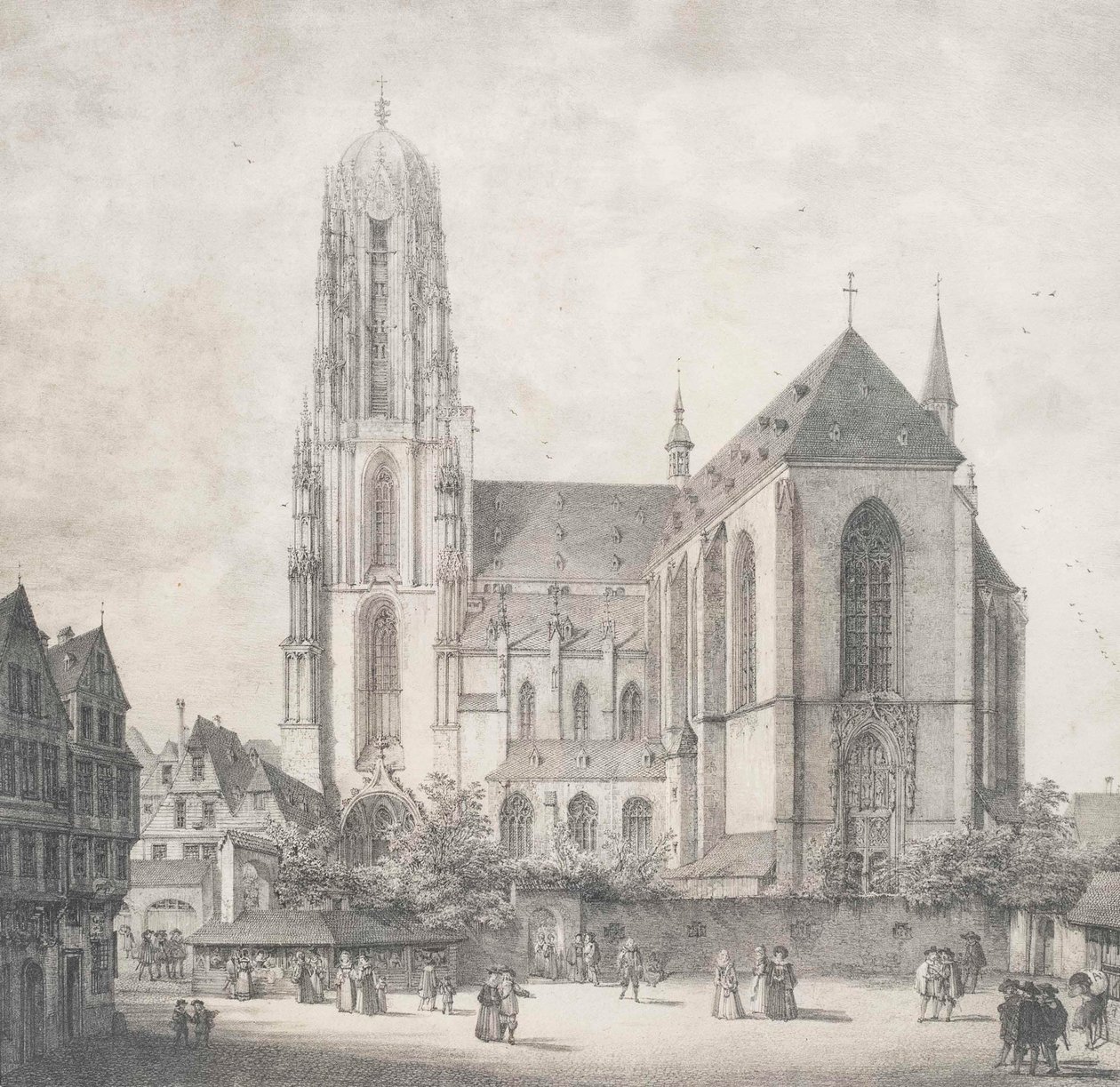 Litografi - Frankfurt - Kejsarkatedralen - Quaglio - 1819 av Domenico Quaglio the Younger