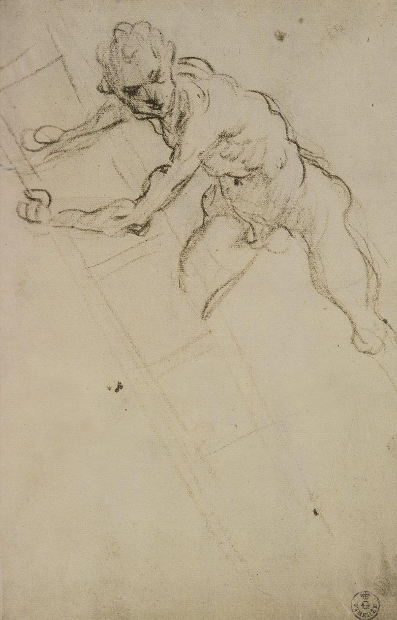 Studie av en figur för korsfästelsen (kol på papper) av Domenico Robusti Tintoretto