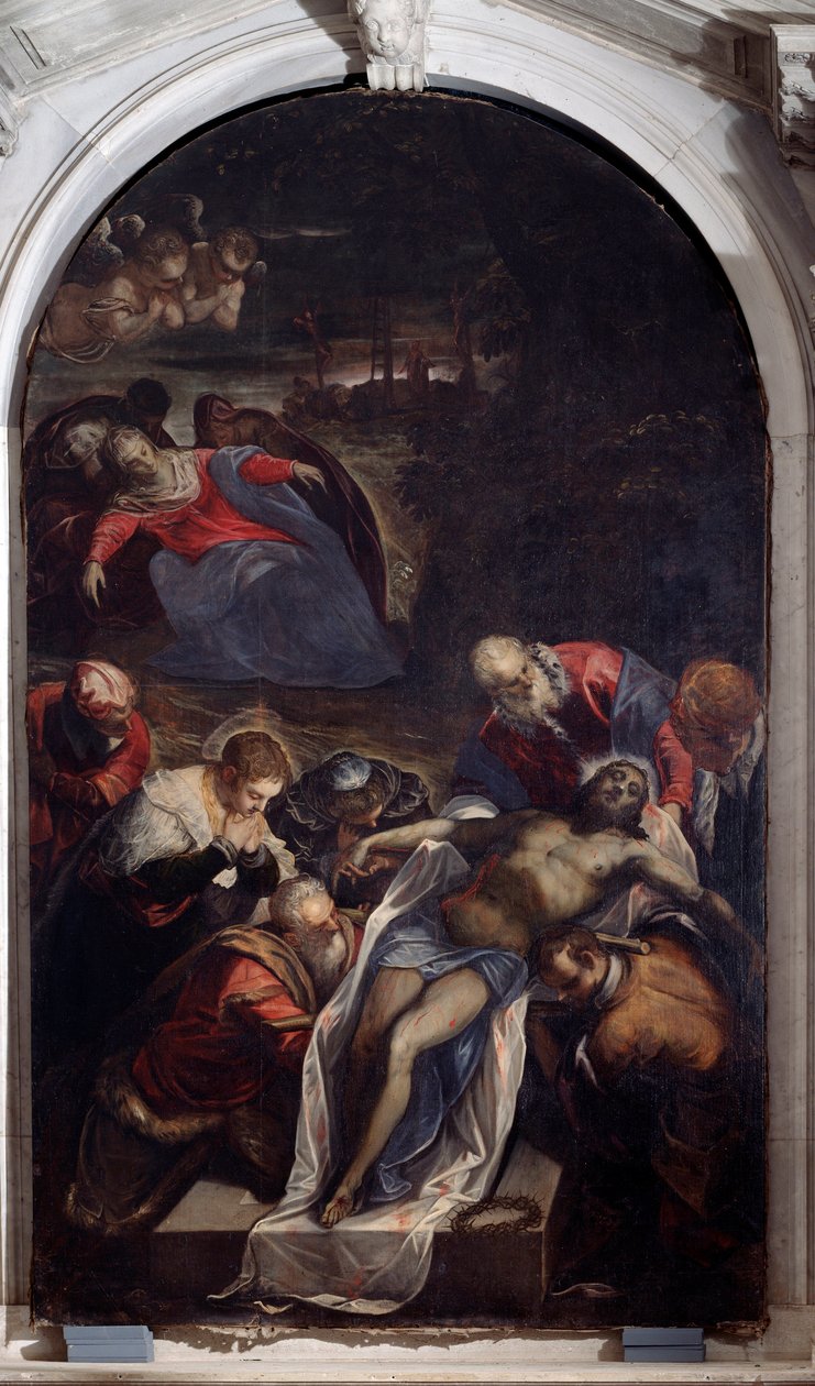Avsättningen vid graven (Målning av Domenico Robusti Tintoretto