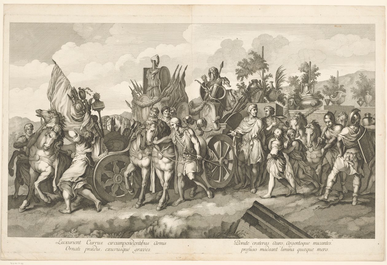 Militär procession med krigsbyte på vagn Alexander den stores triumf i Babylon (serietitel) av Domenico Rossetti