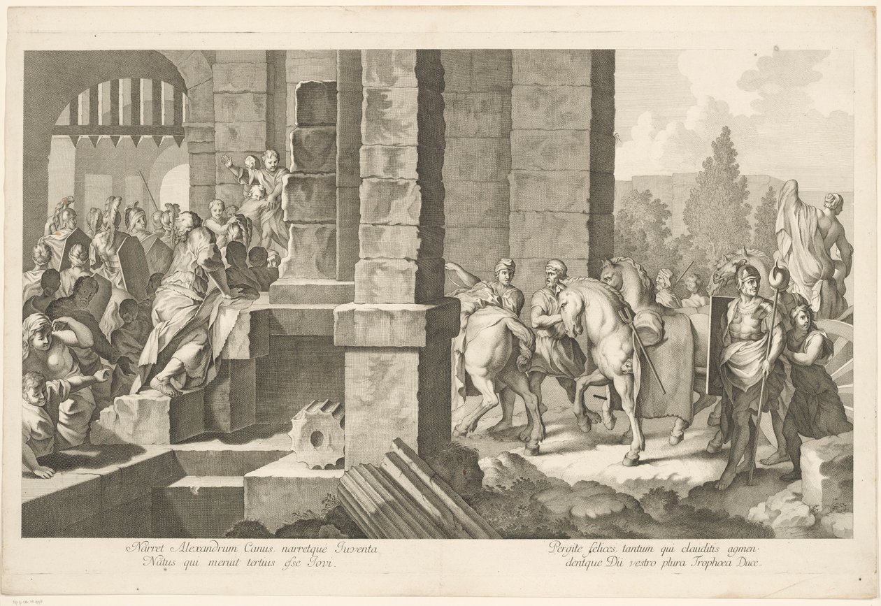 Militär procession går in i en byggnad Alexander den stores triumf i Babylon (serietitel) av Domenico Rossetti