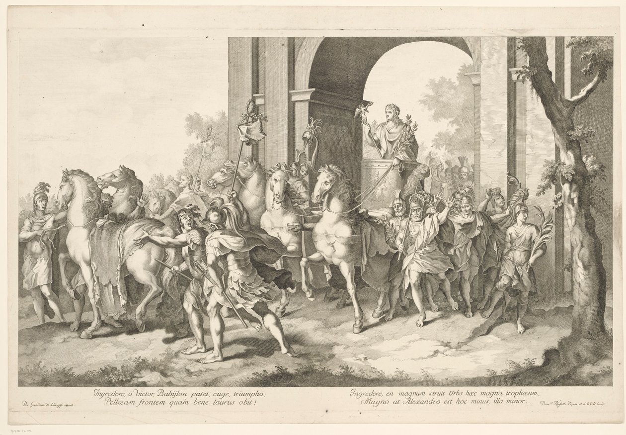 Militär procession med Alexander den store på triumfvagn Alexander den stores triumf i Babylon (serietitel) av Domenico Rossetti