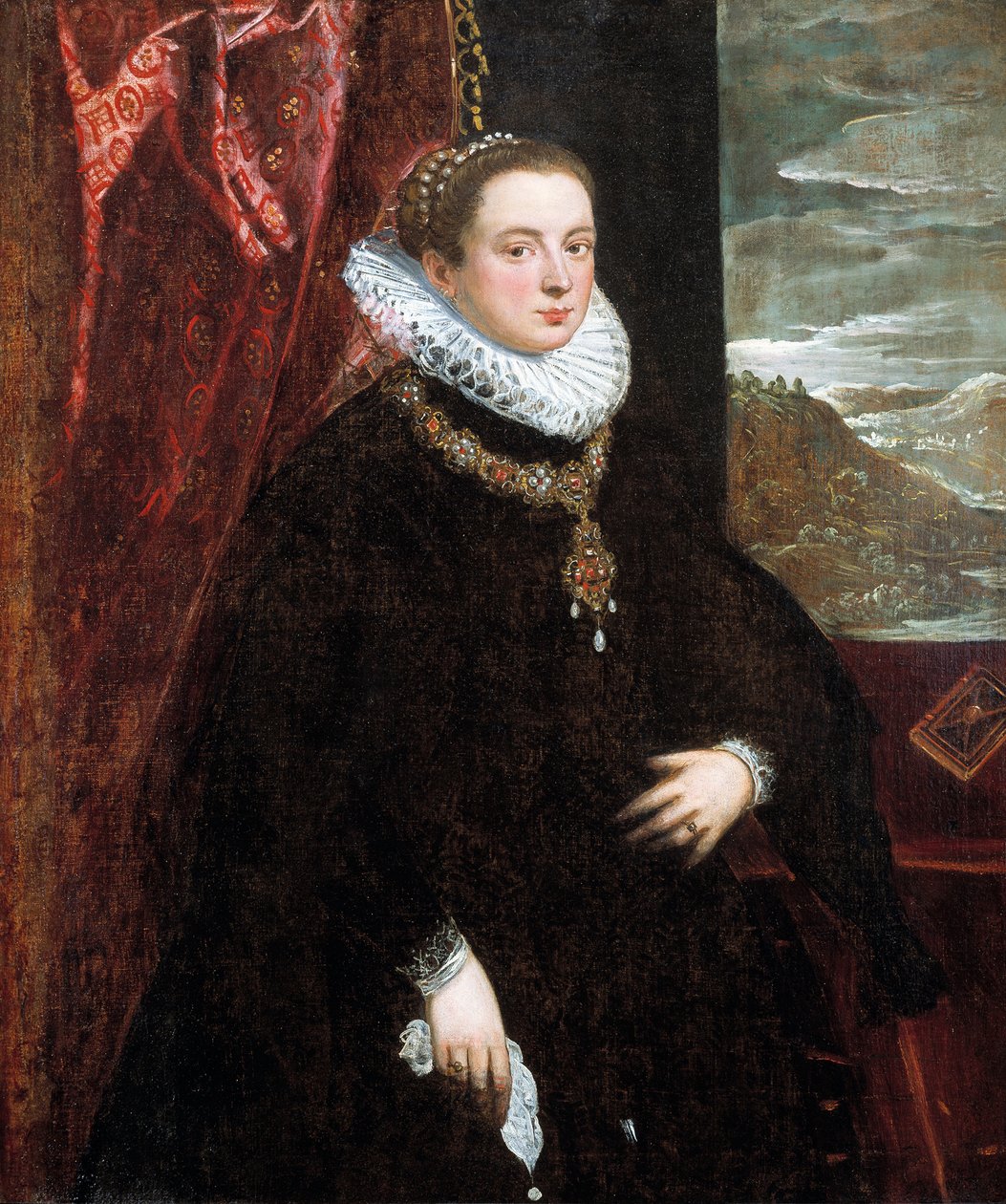 Porträtt av en dam i svart av Domenico Tintoretto