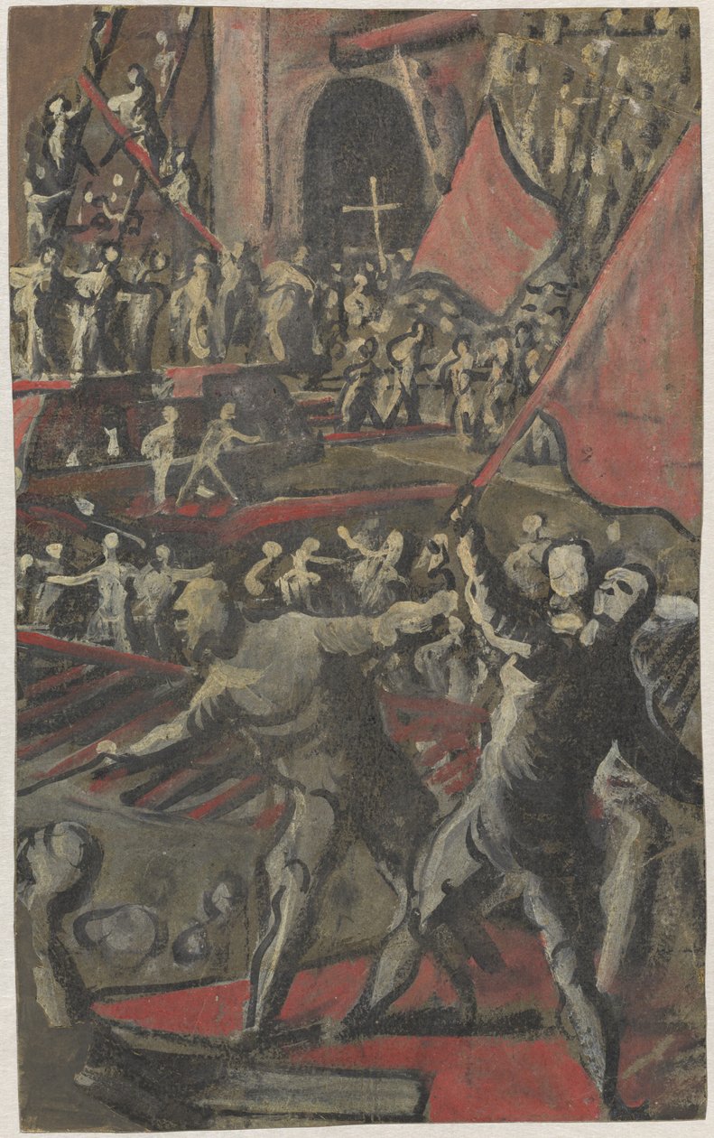 Venetianska soldater attackerar Konstantinopel (recto) av Domenico Tintoretto